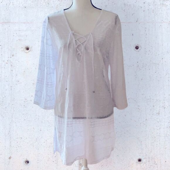 J VALDI NWT SWIMWEAR BATHING SUIT COVER UP DRESS WHITE LARGE - Picture 1 of 7